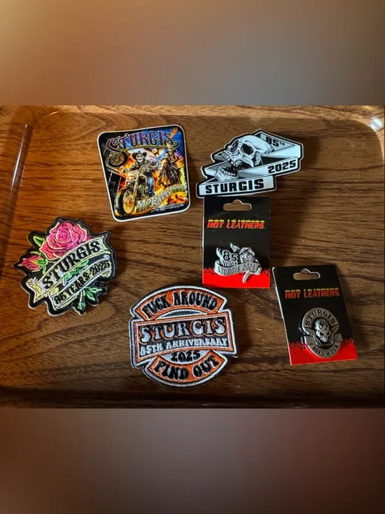 Sturgis 85th Anniversary Assorted Patches & Pins - Black, White, Pink, Orange