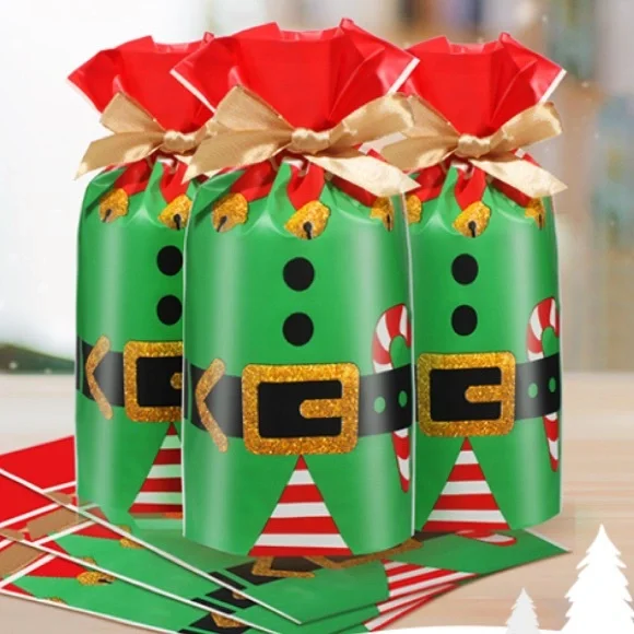 50 Festive Elf Party Favor Bags - Green and Red