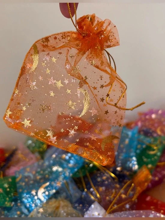Assorted Moon & Star Organza Favor Bags - Multi-Color Party Pouches Small 4