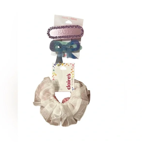 Claire's Sparkling Hair Set - Purple and Blue - White and Pink