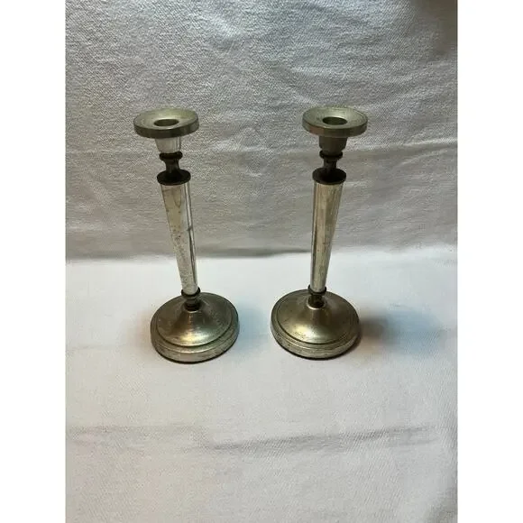 Restoration Hardware Silver Taper Candle Holders – Pair