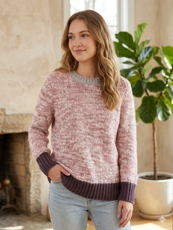 J. Crew Pink and Cream Knit Sweater