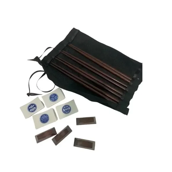 Wooden and Porcelain Chopstick Serving Set 4 Person