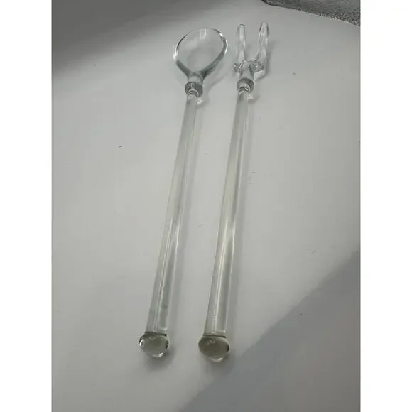 Vintage Glass Salad Server Set, fork and spoon