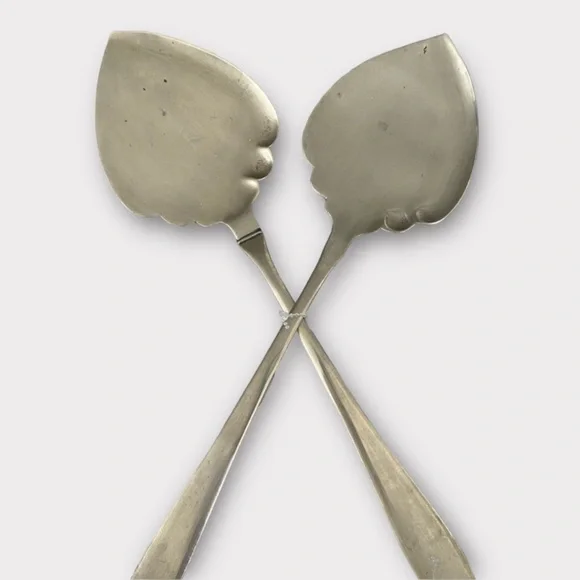 Vintage Serving Spoons Server Set of Two Scalloped Signed Marked Antique