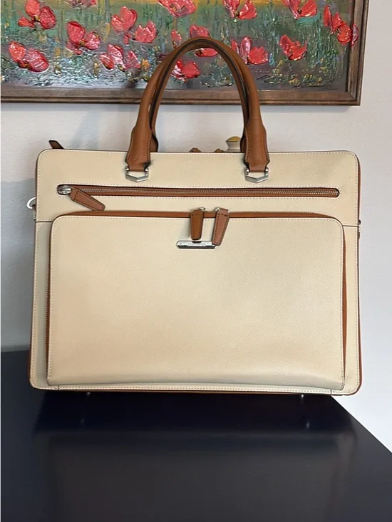 Cream and Tan Large Purse/Bag/ Briefcase