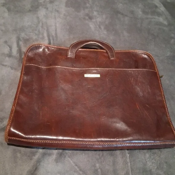 Handmade In Italy Tuscany Leather Briefcase Laptop Bag Rich Cognac Brown Soft