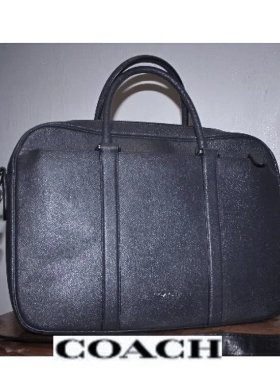 $595 Coach Perry Slim Structured Briefcase Laptop Bag Black Crossgrain Leather