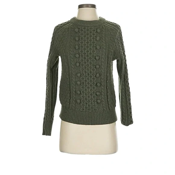 J. Crew Olive Cable-Knit Crewneck Sweater