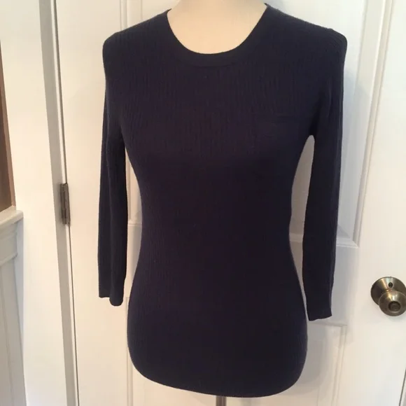 J. CREW SWEATER CREW NECK CASHMERE BLUE RIBBED Size XS