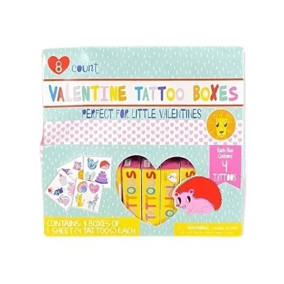 Bendon Kids Valentine Temporary Tattoo Boxes 8 Count Party‎ Favors Classroom New