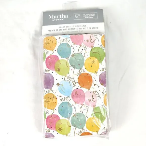 Martha Stewart Birthday Snack Bags Set of 25 w/ Seals Party Balloon Food Safe