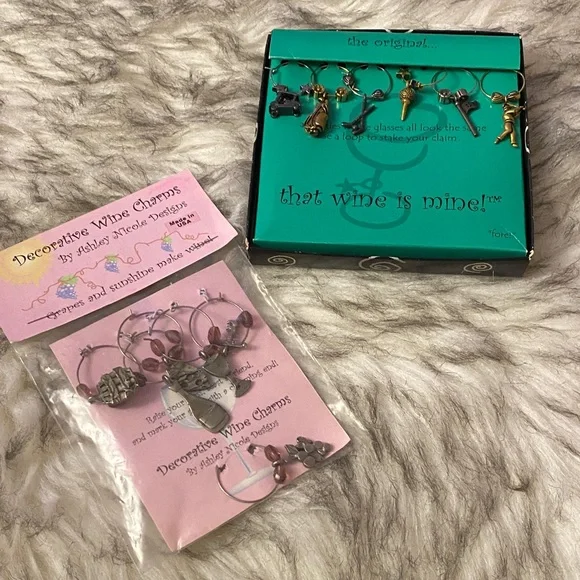 Decorative Wine Charms Set - Silver and Pink