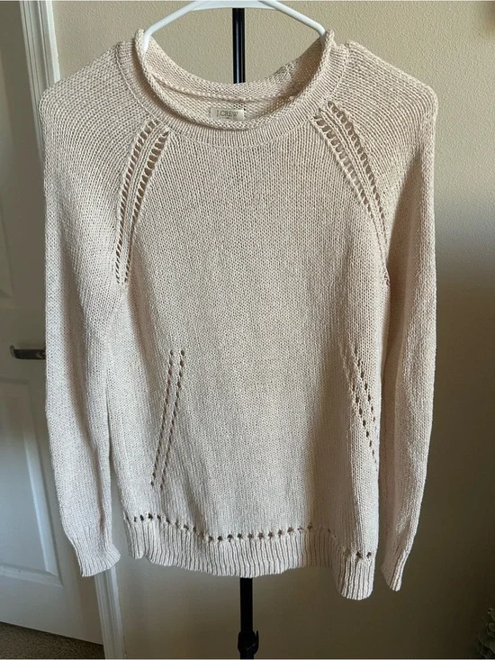 J. Crew Cream Openwork Knit Crewneck Sweater