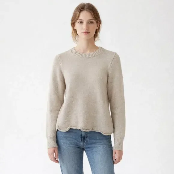 J.Crew Scalloped-Hem Sweater Ivory Size Small Cotton
