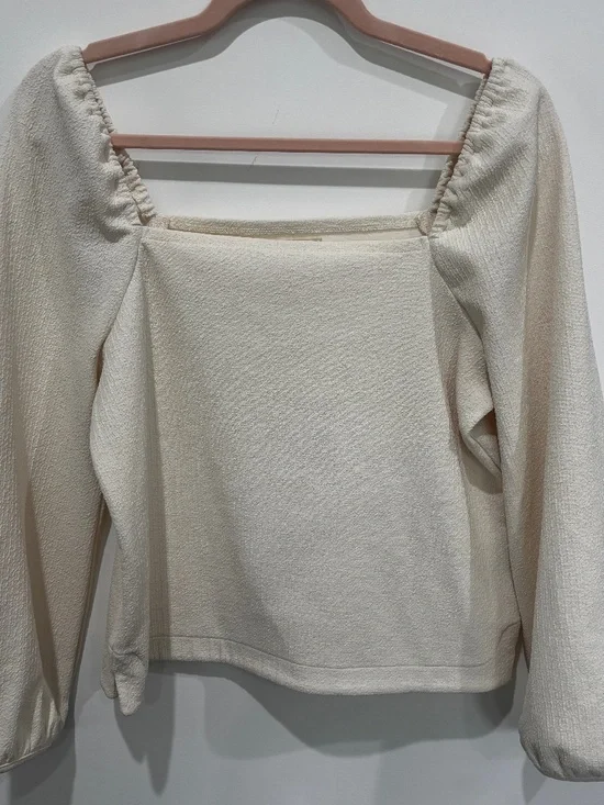 Madewell Crepe Square-Neck Puff-Sleeve Top | Antique Cream | Size S | Perfect Co