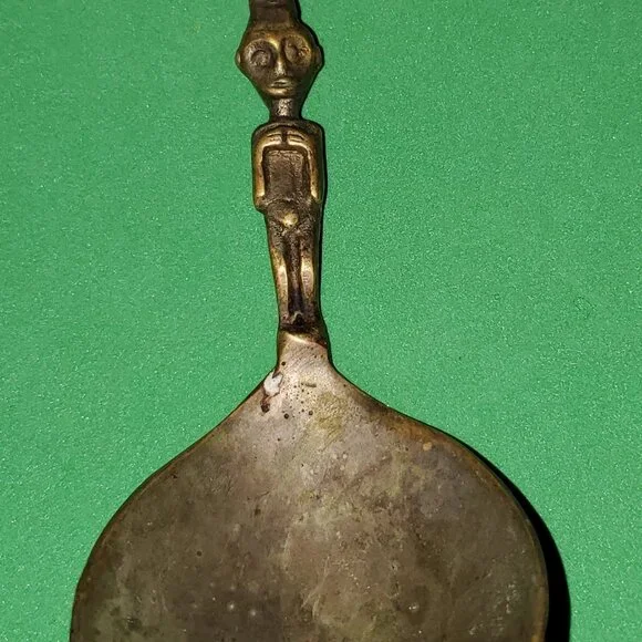 Antique Wide Bowl Spoon With Three Figures, Possibly Handmade