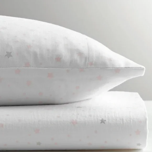 Restoration Hardware White Pink Star Print Crib Fitted Sheet