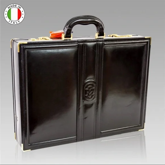 Viceroy Marino Orlandi Designer Sleek Black Italian Leather Briefcase Attaché