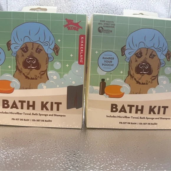 (2) Pet Grooming Kits Bath Microfibre Towel Shampoo Sponge Set Lavender Kobe