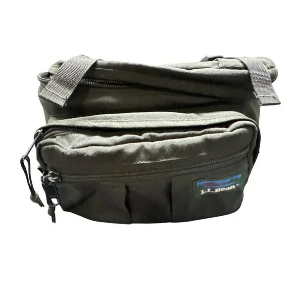 L.L. Bean Black Canvas Waist Bag With Adjustable Strap & Multiple Pockets
