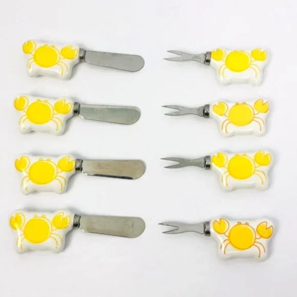 Appetizer Forks & Spreaders Set of 8 Ceramic Crab Handles Hor D'oeuvres Knifes