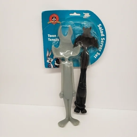 Looney Tunes Bugs Bunny Sylvester Salad Serving Utensils 1999 Set