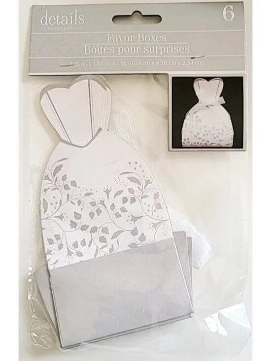 Wedding Dress Favor Box 5 Packs Of 6 White Silver Design Bridal Shower Thank You