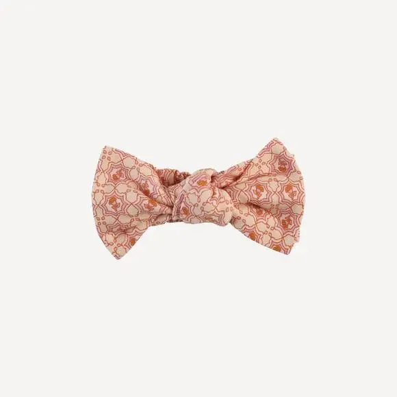 NWT Kate Quinn Large Bow Elastic Bow Headband Berry Tile Pink Organic Cotton S