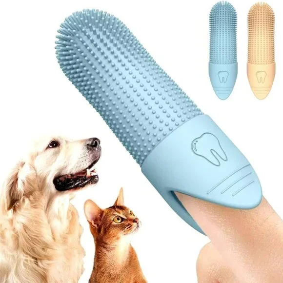 360° Pet Finger Toothbrush for Dogs & Cats, Soft Silicone Finger Toothbrush for