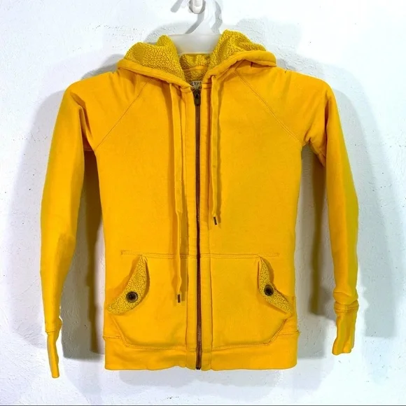 J.crew Yellow Sherpa Fleence Interior Hooded Sweater Sz S