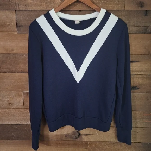 J.Crew Navy Blue Chevron Stripe Pullover Preppy Sweater SZ SMALL
