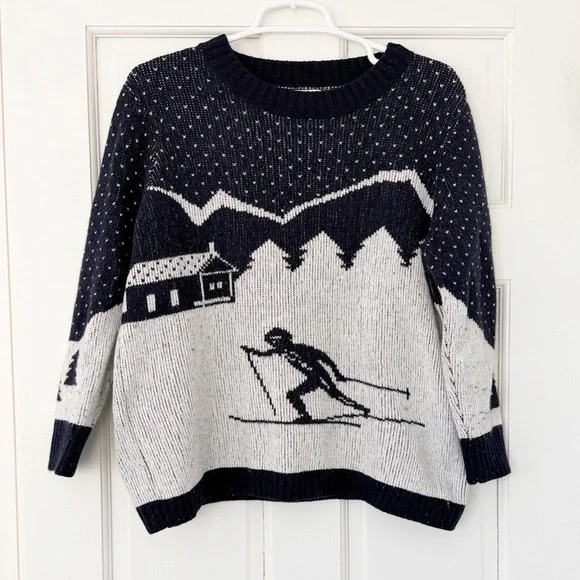 J.CREW ski sweater size XL blue white merino wool crewneck