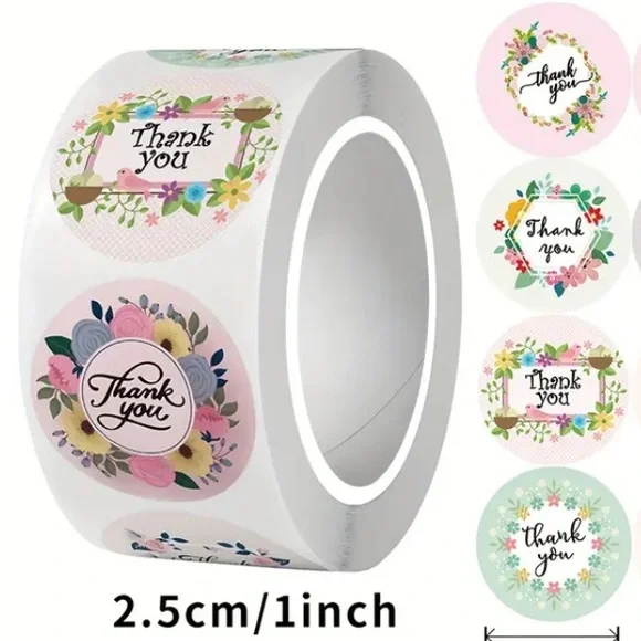 Floral Thank You Stickers Roll - 100pcs