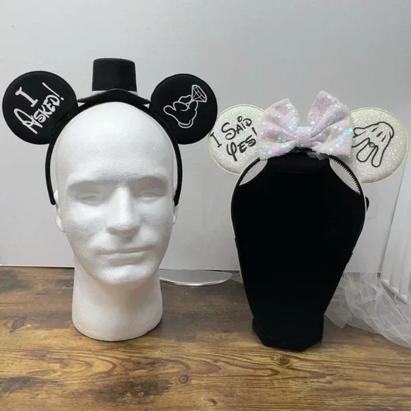 Bride Groom Mouse‎ Ears Headband I Asked I Said Yes Engagement Wedding Set