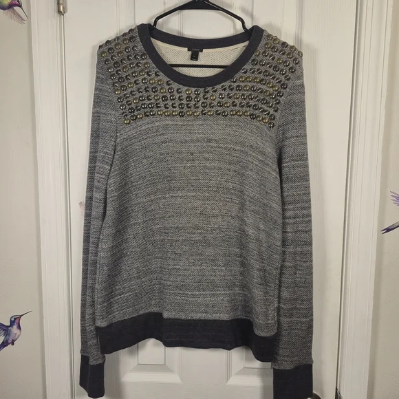 J. Crew Studded Mixed Metal Sweatshirt Grey 100% Cotton Size Medium