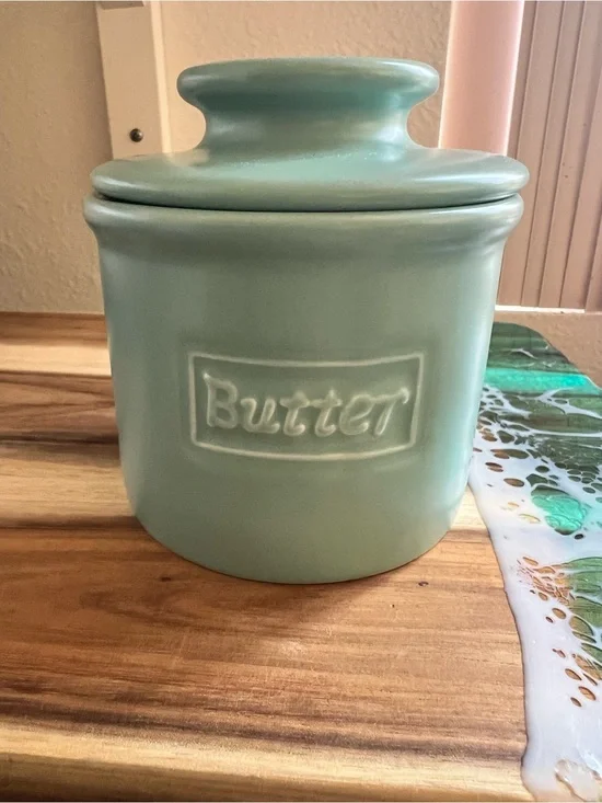 Ceramic Butter Crock - Seafoam Green