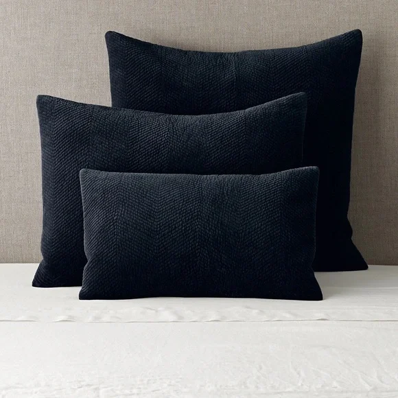 RH Restoration Hardware Velvet Chevron Stitch King Sham - Black