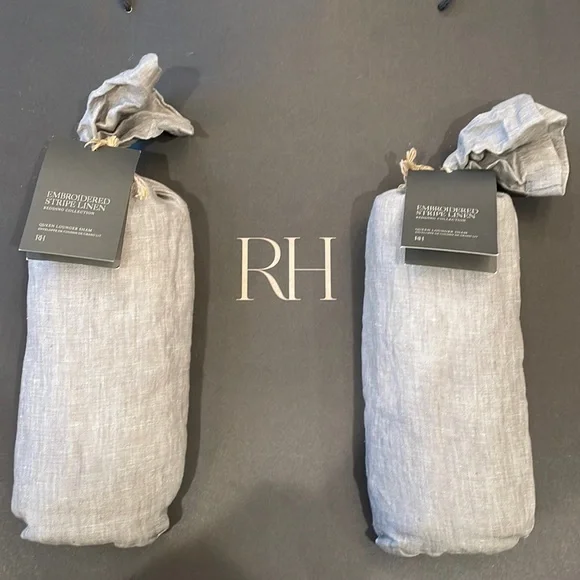Set of Two Restoration Hardware Embroidered Stripe Linen Queen Lounger Shams
