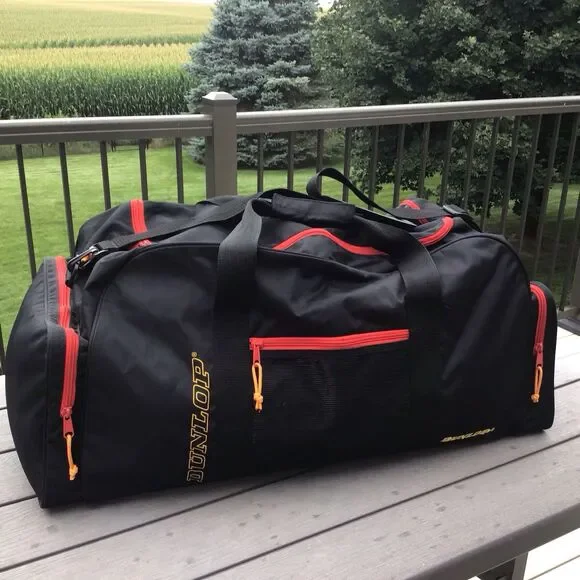 Vintage 90s Dunlop Duffle Bag Shoulder Strap Side Pockets Black 26”x14”x12”Large