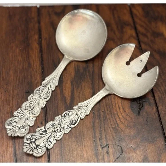 Vintage Hagness Norway Pewter Salad Serving Set Pattern 209 Scandinavian