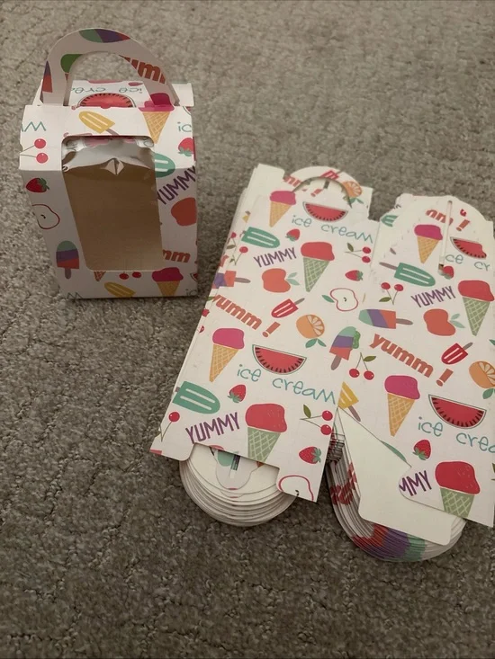 Lot Of 36 Treat Boxes Ice Cream Theme 4.25” H x 3.75’ w