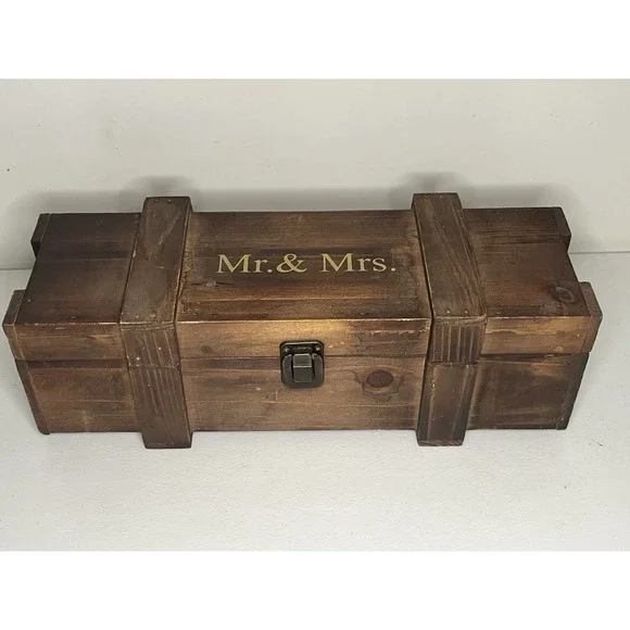 Mr And Mrs Wine Gift Box Wooden Rustic Wedding Favors 13 Inch X 3.5 Inch