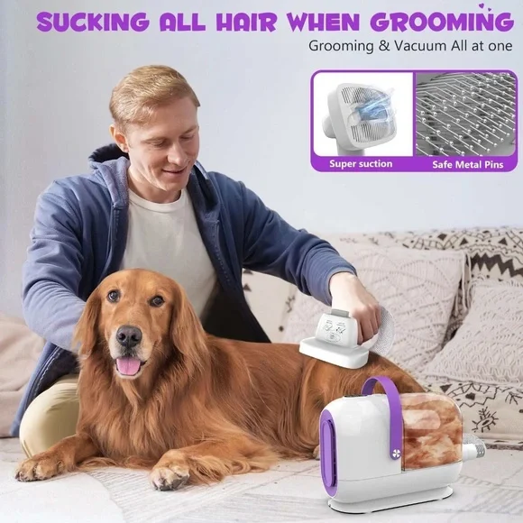 Pet Grooming Kit & Vacuum 99% Pet Hair Suction, 8 Pet Grooming Tools, 6 Nozzles,