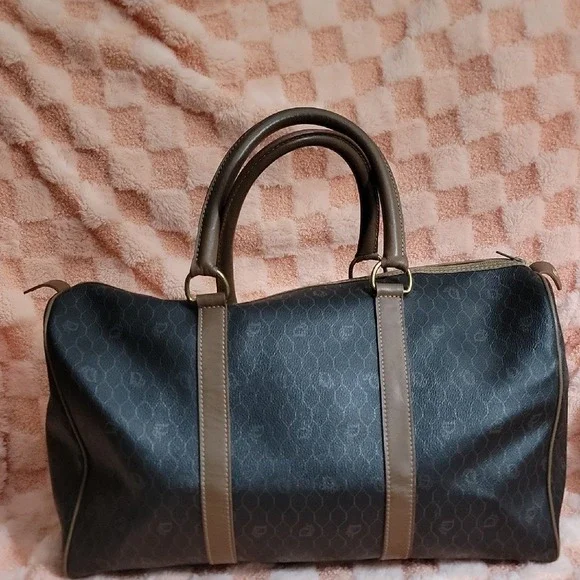 Dior Honeycomb Wkend Travel Black and Brown Vintage Duffel Bag‎ 17Lx9Wx13H