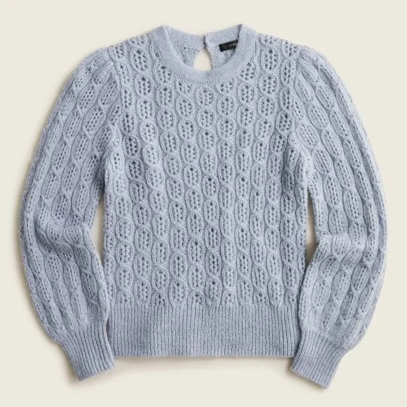 Womens Size Large J. Crew Blue Balloon Sleeve Alpaca Wool Cable Knit Sweater