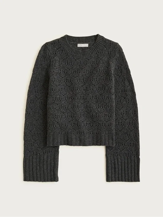 J. Crew Wide-sleeve pointelle crewneck sweater in merino wool XXS