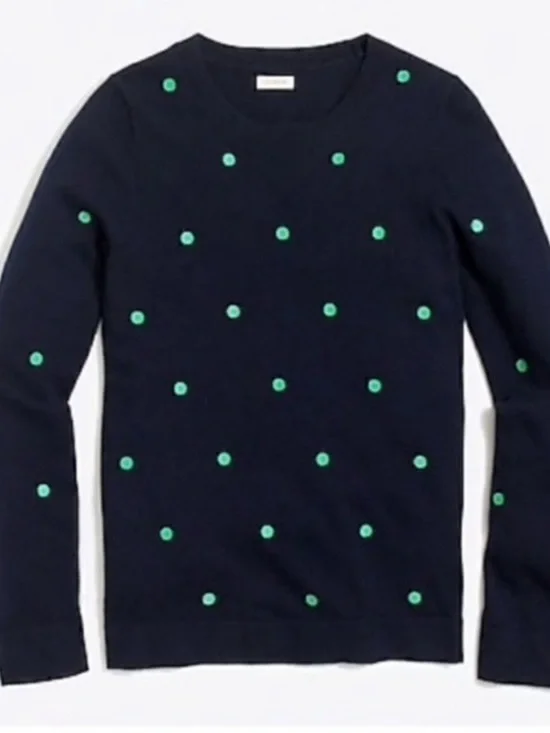 J. Crew NEW Teddie Merino Wool Polka Dot Crewneck Sweater Blue Green Womens XS