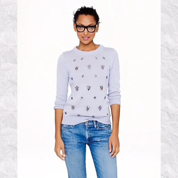 J. Crew Jeweled Cluster Sweater‎ Women’s XXS Lavender Crew Neck Long Sleeve