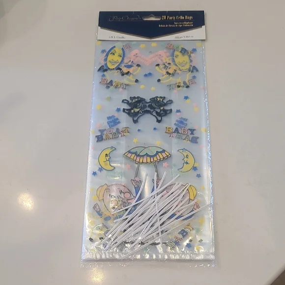 24 Baby Shower Party Cello Bags - Blue and Yellow. New